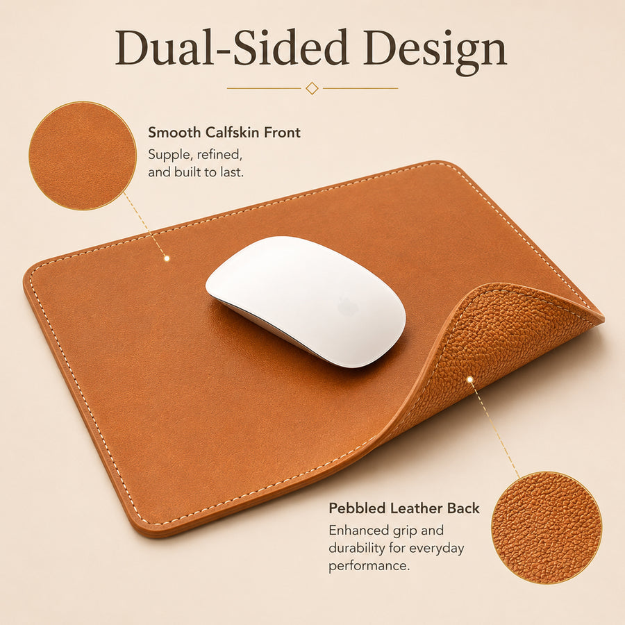 Feblilac Premium Genuine Leather Mouse Pad – Dual-Sided Calfskin Desk Pad - view 4