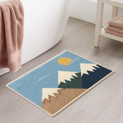 Feblilac Mountain Landscape Tufted Bath Mat – Non-Slip Absorbent Bathroom Rug for Modern Home Decor