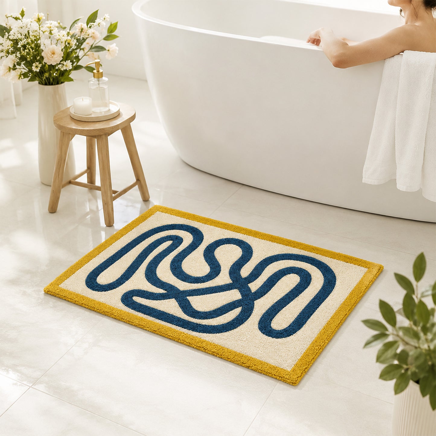 Feblilac Abstract Line Tufted Bath Mat
