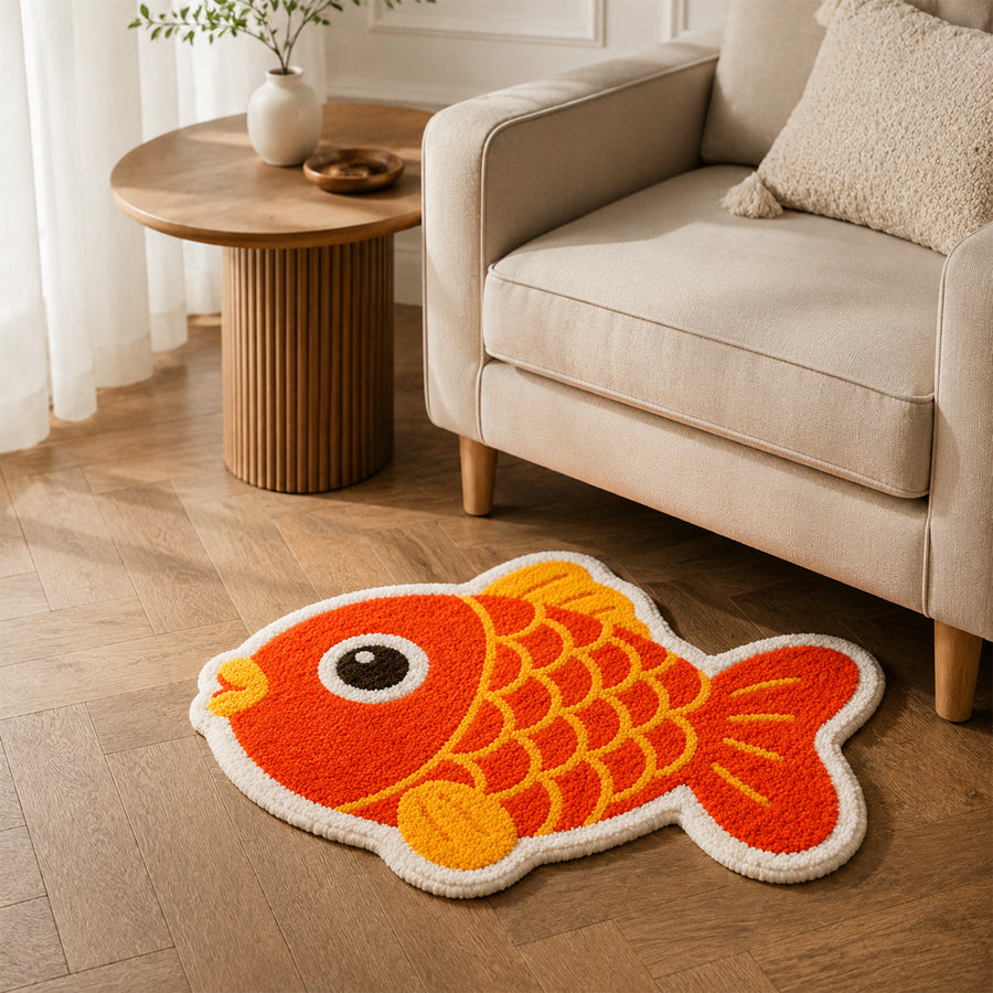 Feblilac Red Orange Fish Tufted Rug – Cute Shaped Bathroom & Entryway Mat - view 4