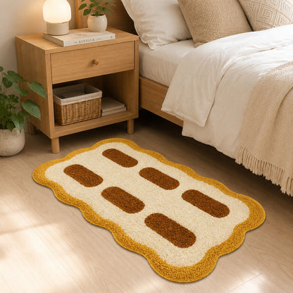 Feblilac Wavy Tufted Bath Mat – Mustard Yellow and Cream Accent Rug