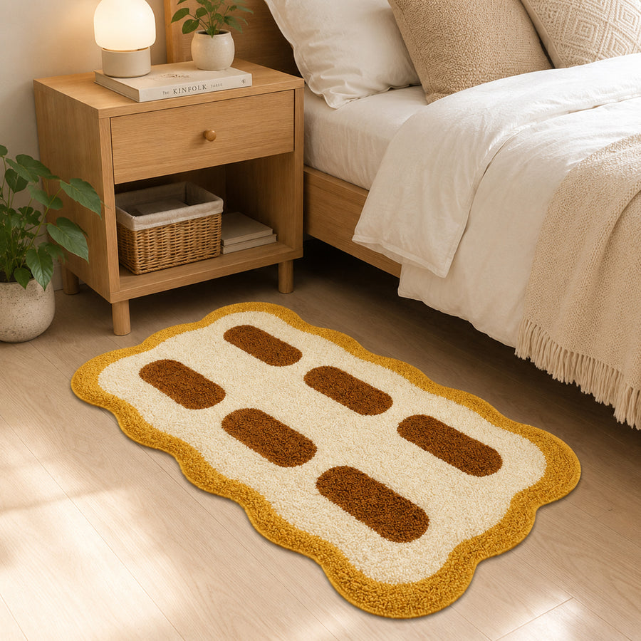 Feblilac Wavy Tufted Bath Mat – Mustard Yellow and Cream Accent Rug - view 4