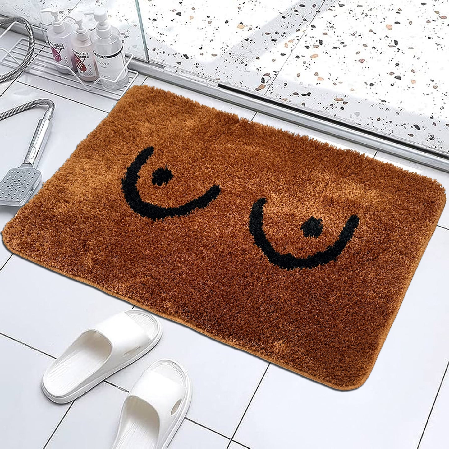 Feblilac Brown Double Skin Milk Boobs Tufted Bath Mat