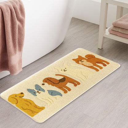 Feblilac Cute Dog Illustration Tufted Rug – Soft & Plush Pet Lover Floor Mat