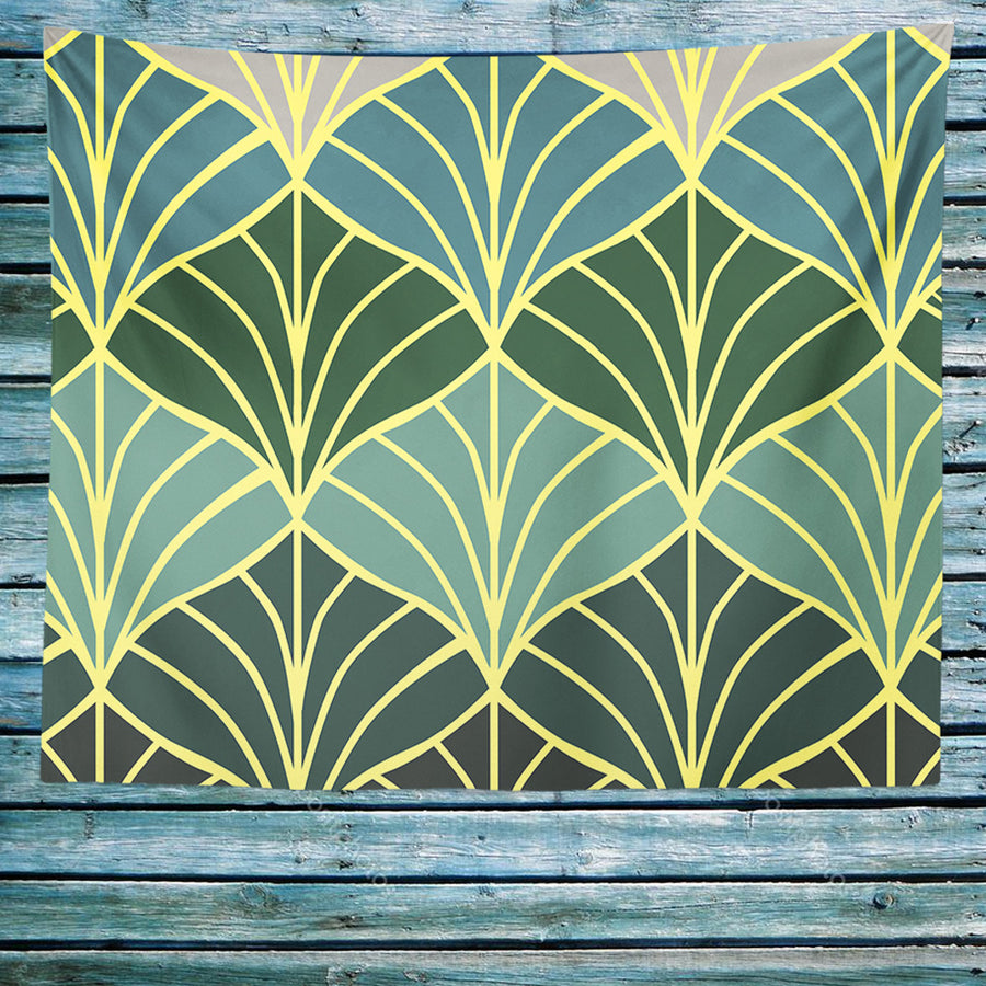 Feblilac Golden Green Ginkgo Leaves Coast Tapestry - view 4