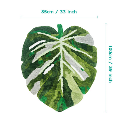 Feblilac Extra Large Green Monstera Tufted Bath Mat