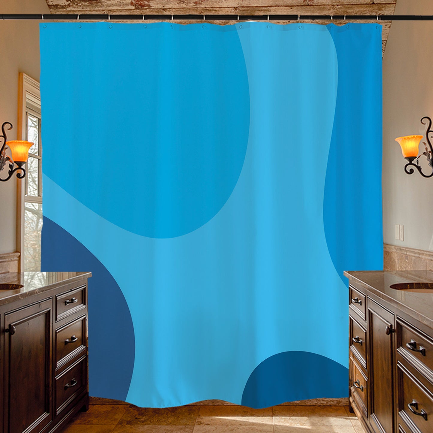 Feblilac Blue Wave Coast Shower Curtain with Hooks