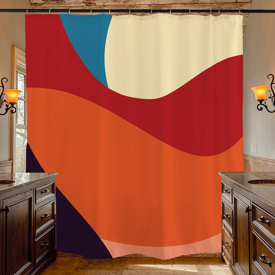 Feblilac Black and Red Abstract Curves Shower Curtain with Hooks - view 4