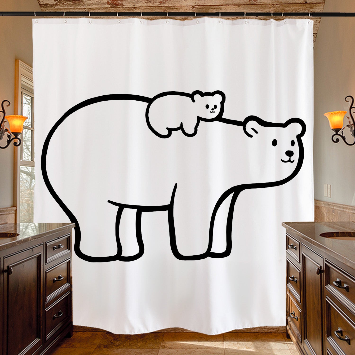 Feblilac Polar Bear Mother and Child Shower Curtain with Hooks