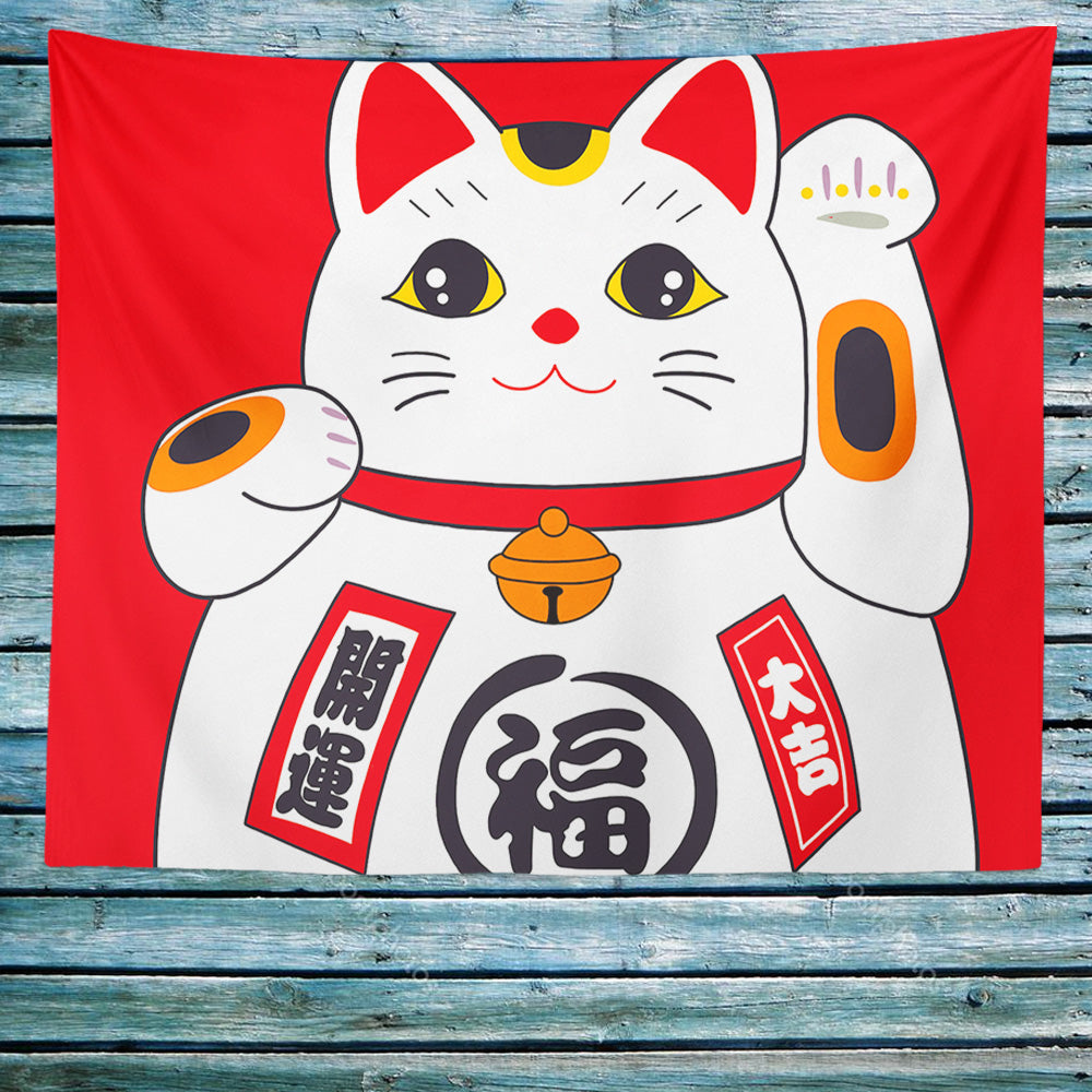 Feblilac Red Lucky Cat Tapestry