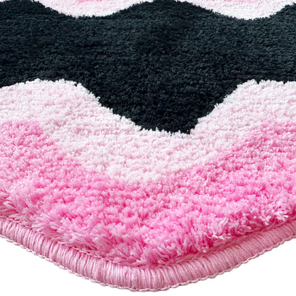 Feblilac Black Pink Wave Bedroom Rug Long Runner, Rug for Bedside Bathroom