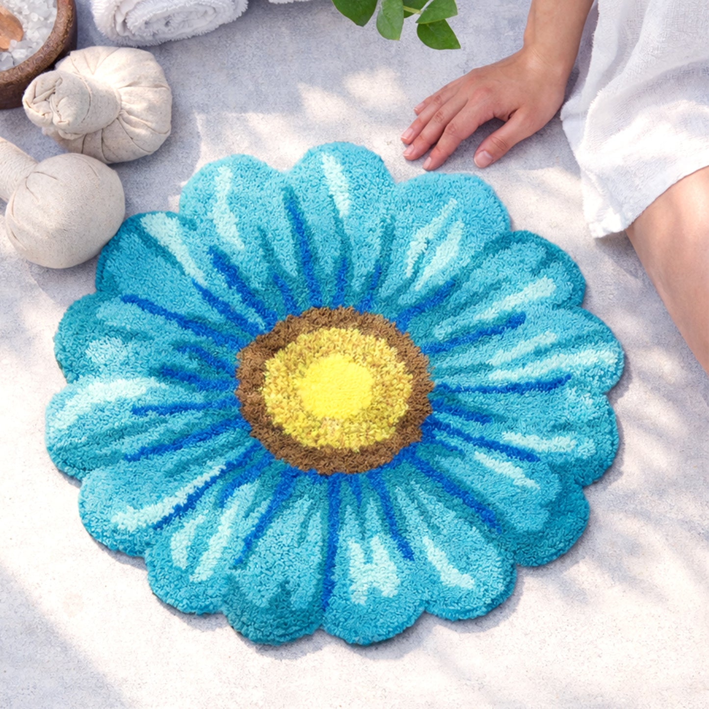 Feblilac Blue Flowers Tufted Bath Mat