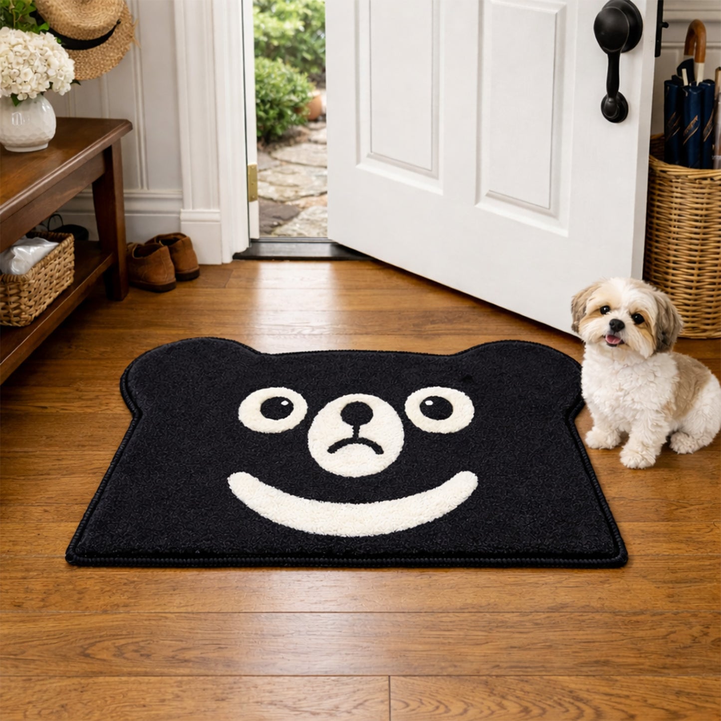 Feblilac Black Bear Tufted Bath Mat | Non-Slip & Washable Cute Rug