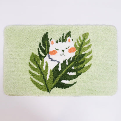 Feblilac Cute Monstera Cat Tufted Bath Mat