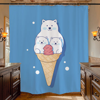 Feblilac White Polar Bear Ice Cream Shower Curtain with Hooks