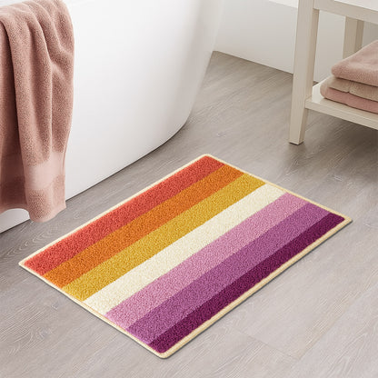 Feblilac Colorful Striped Tufted Bath Mat – Soft Absorbent Non-Slip Bathroom Rug
