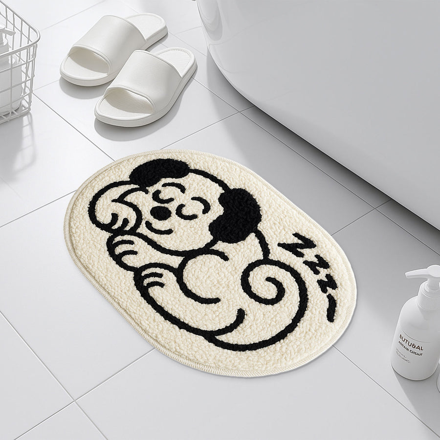Feblilac Sleeping Dog Tufted Bath Mat – Oval Rug with Cute Cartoon Design - view 4
