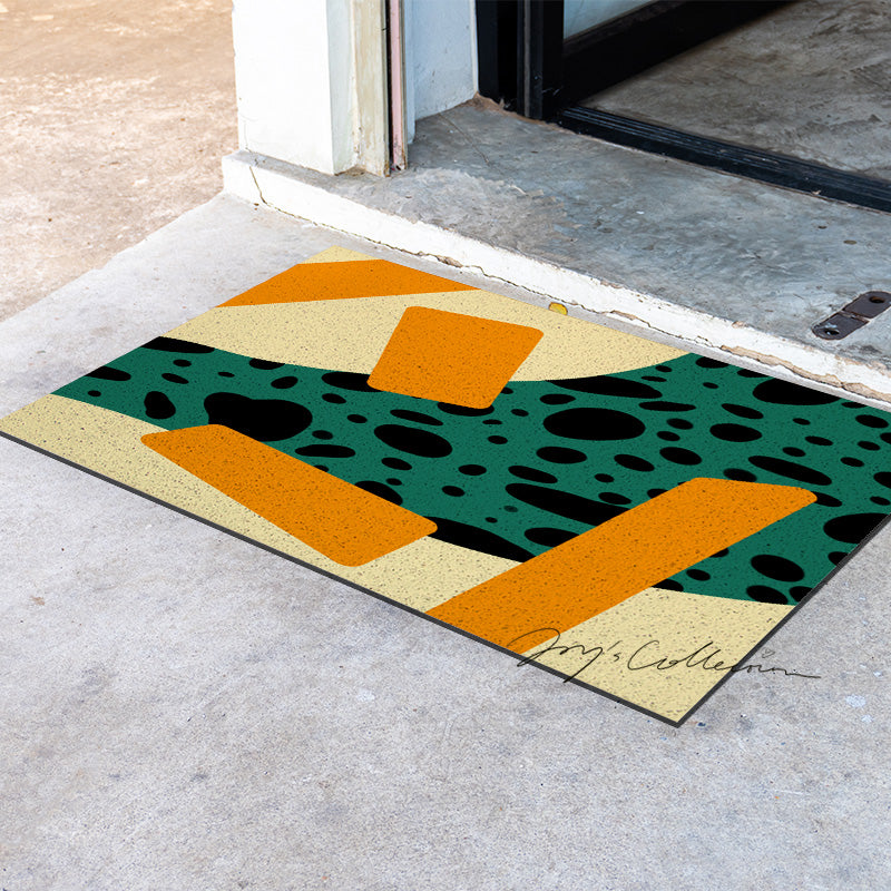 Feblilac Flowing Stain and Square Geometric PVC Coil Door Mat
