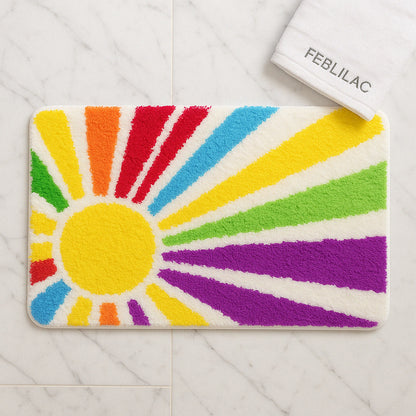 Feblilac Rainbow Sun Rays Tufted Bath Mat