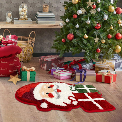 Feblilac Santa Claus Tufted Bath Mat Christmas Non-slip Bathroom Rug