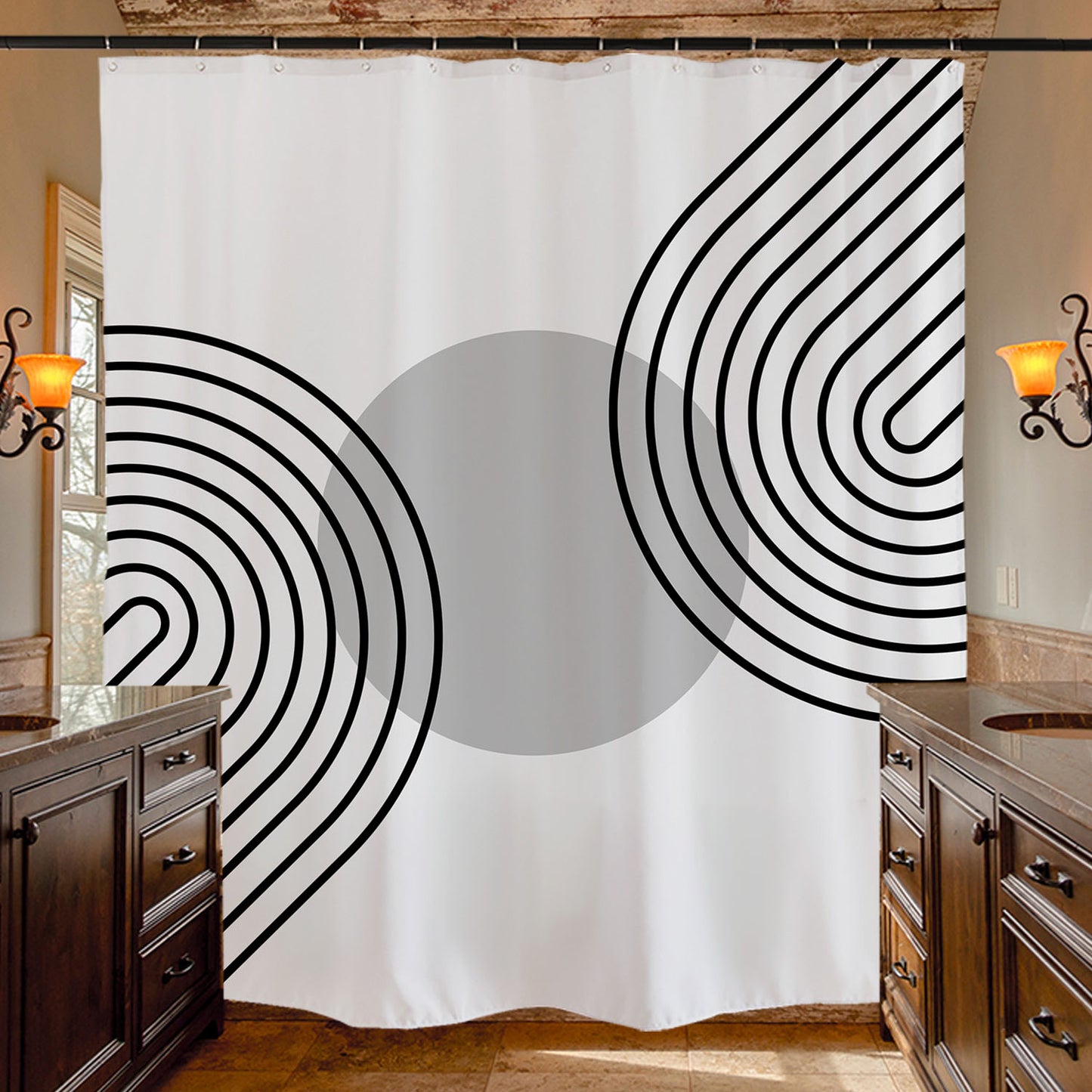 Feblilac Black and White Line Shower Curtain with Hooks