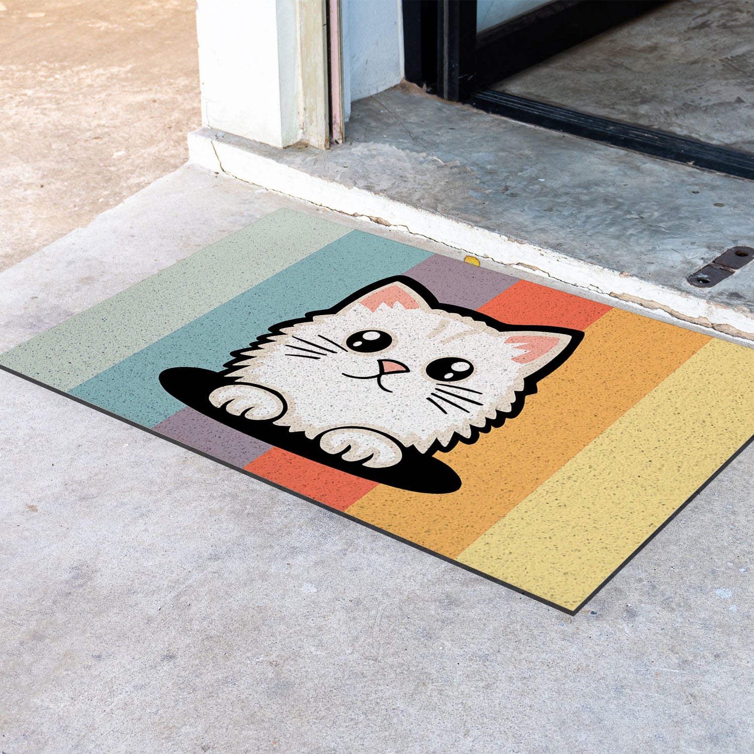 Feblilac Rainbow Cat PVC Coil Door Mat