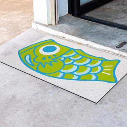 Feblilac Teal Japanese Koi PVC Coil Door Mat