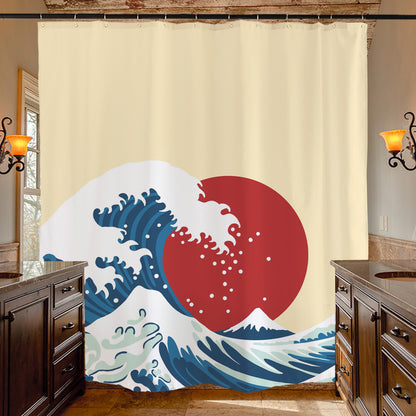 Feblilac Ukiyoe Waves Sunset Shower Curtain @Frank’s design