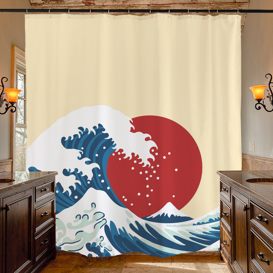 Feblilac Ukiyoe Waves Sunset Shower Curtain @Frank’s design - view 4