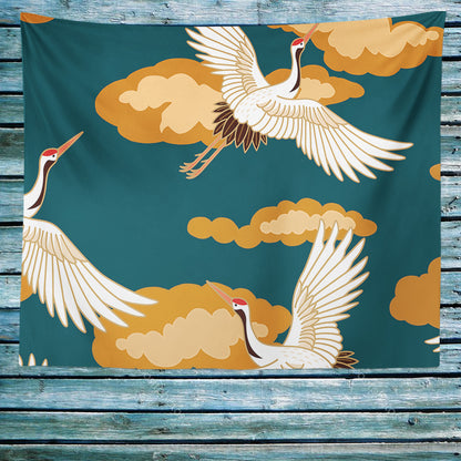 Feblilac Blue Background Crane Tapestry