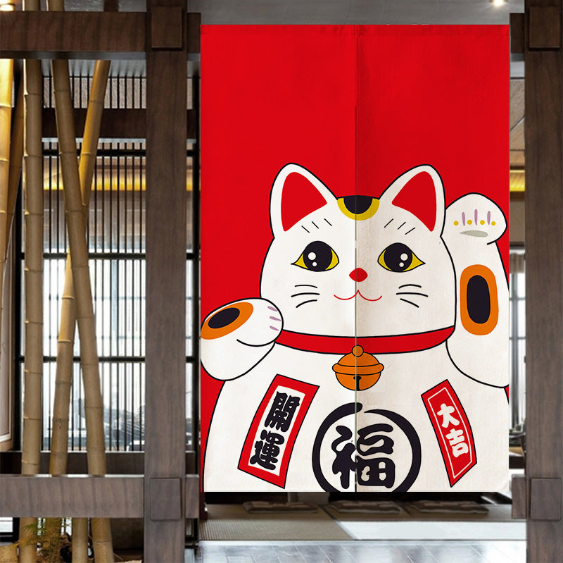 Feblilac Red Lucky Cat Door Curtain