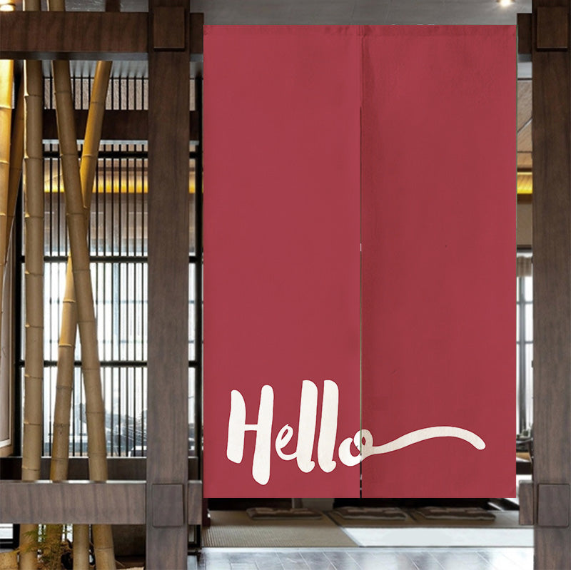 Feblilac Red Background Hello Door Curtain