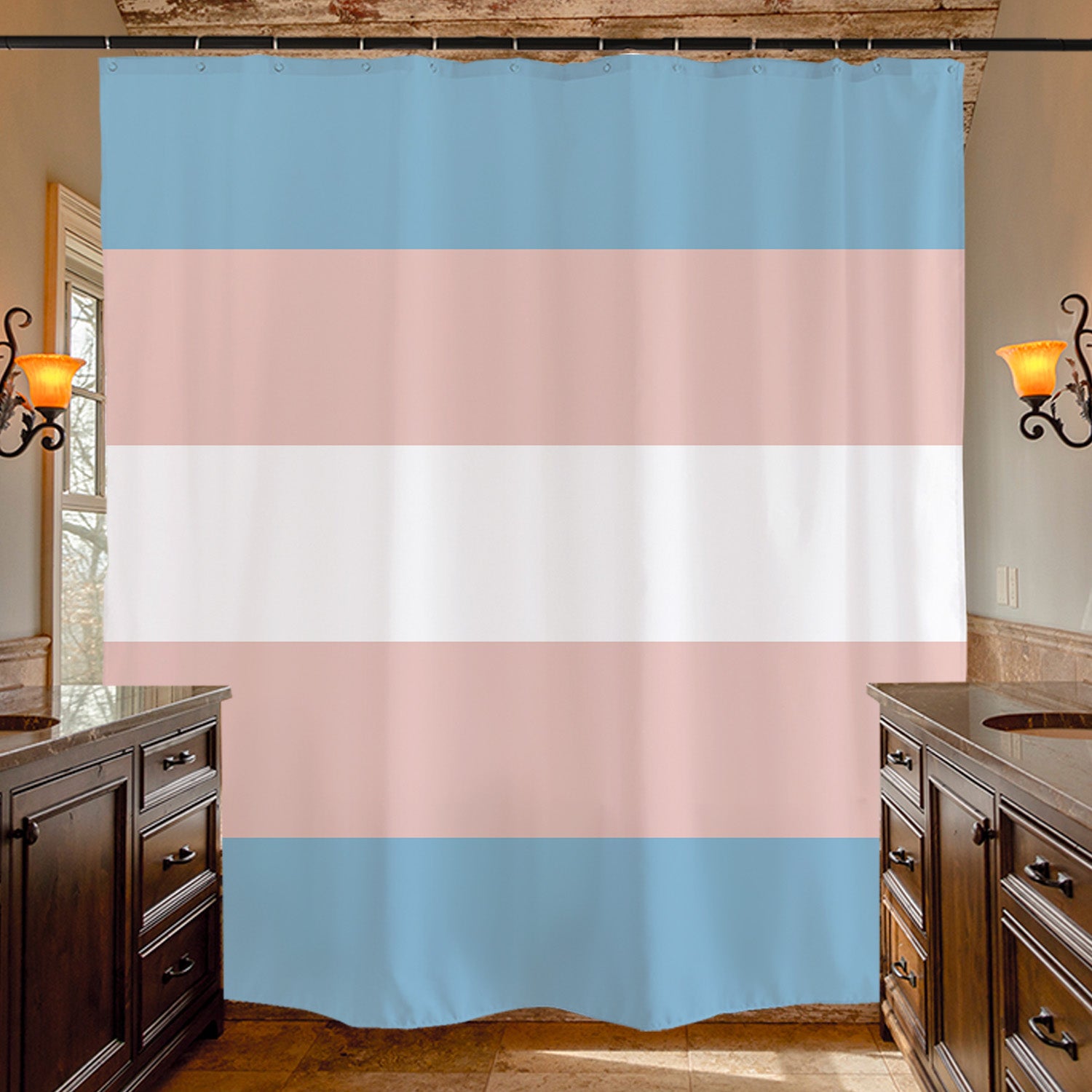 Feblilac Pink Blue White LGBT Flag Shower Curtain with Hooks