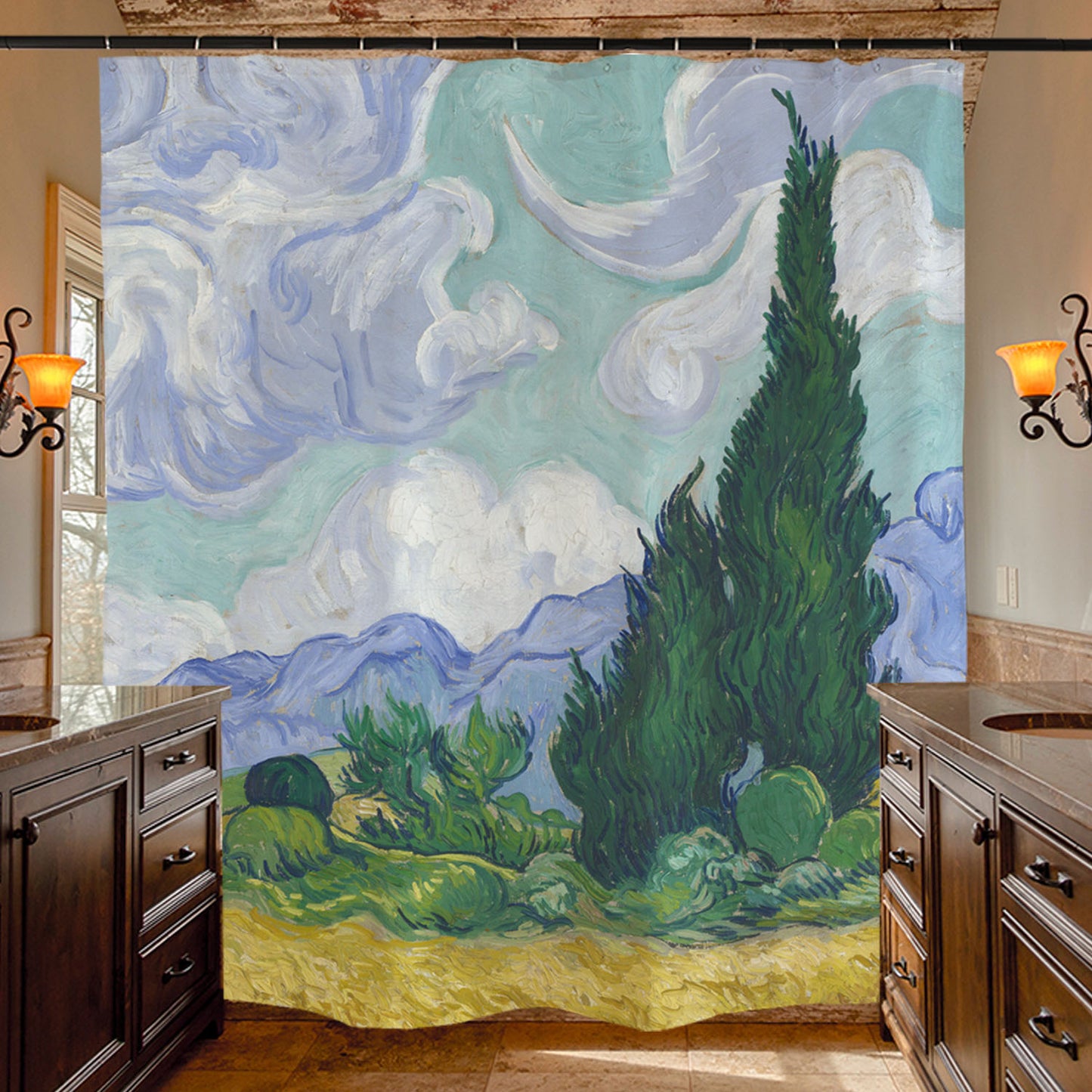 Feblilac Van Gogh's Fields Shower Curtain with Hooks