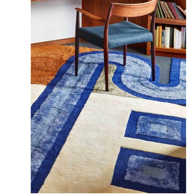 Feblilac Abstract Blue Lock Handmade Tufted Acrylic Livingroom Carpet Area Rug
