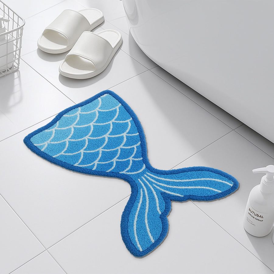 Feblilac Mermaid Tail Shaped Bath Mat – Soft & Absorbent Tufted Rug for Kids’ Bathroom Decor - view 4