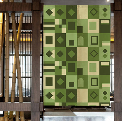 Feblilac Green Geometric Grid Door Curtain