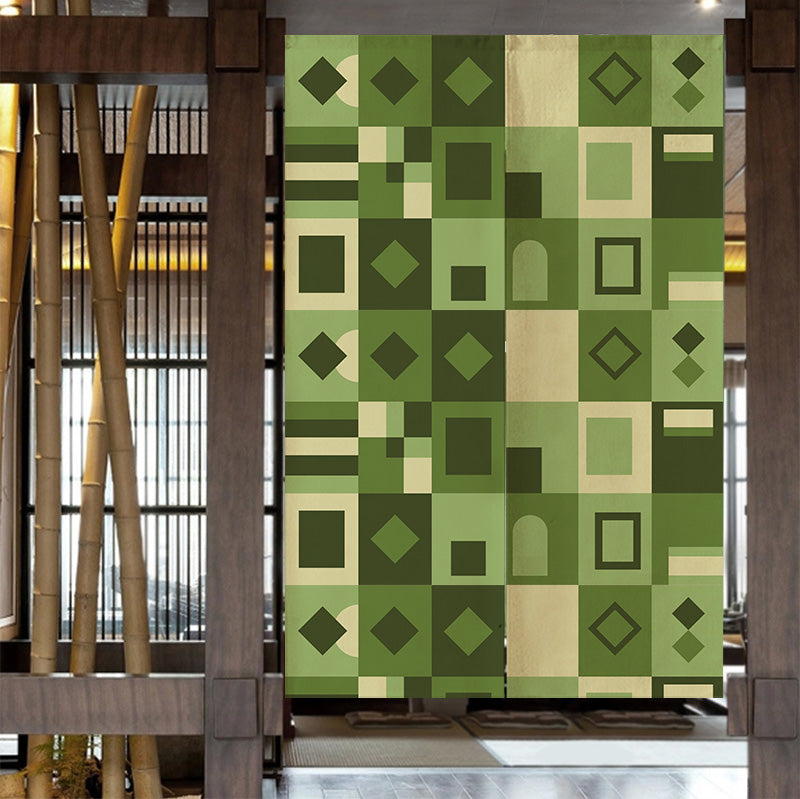 Feblilac Green Geometric Grid Door Curtain - view 4