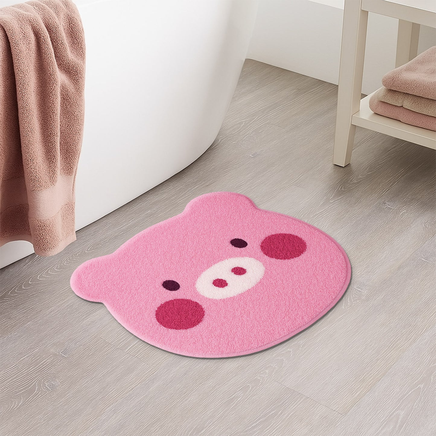 Feblilac Cute Piggy Bath Mat | Pink Kawaii Tufted Non-Slip Bathroom Rug