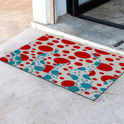 Feblilac Red and Blue Polka Dot PVC Coil Door Mat