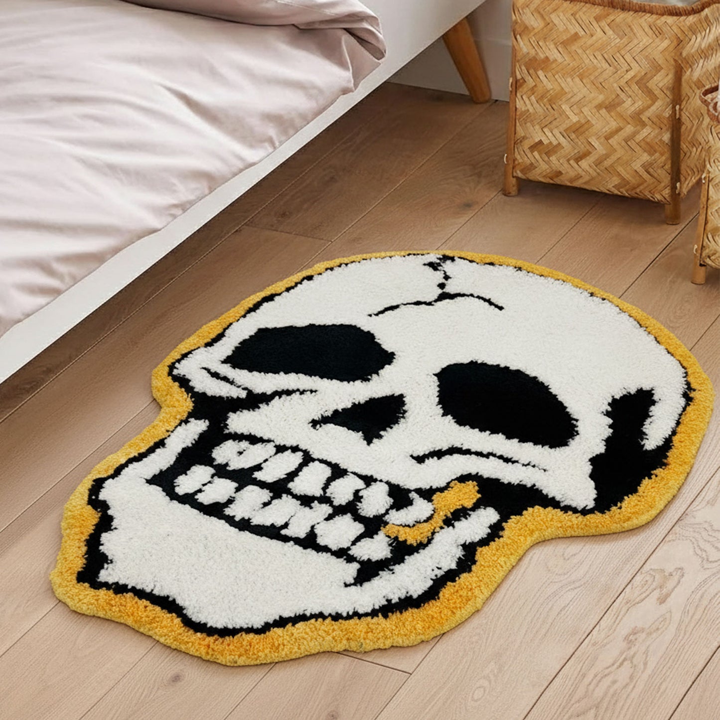 Feblilac Skull Tufted Bath Mat Funny Halloween Non-slip Bathroom Rug