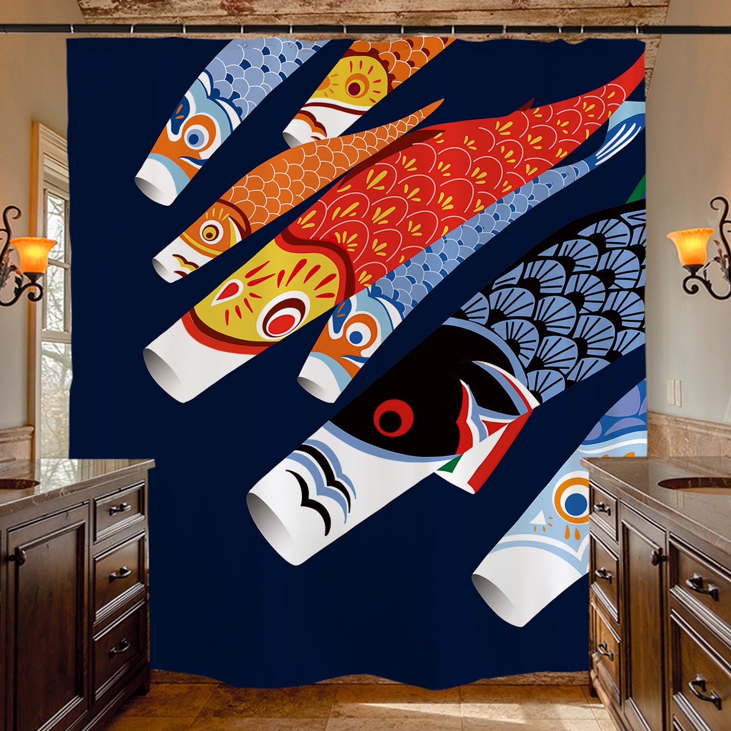 Feblilac Colorful Koi Flags Shower Curtain with Hooks