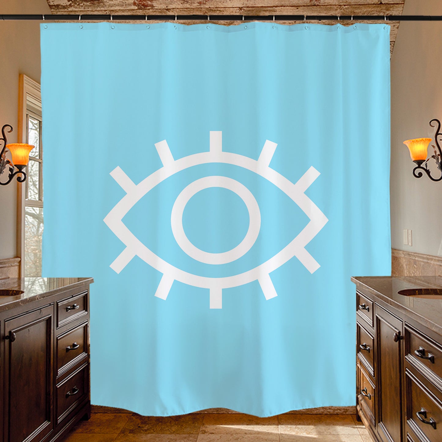 Feblilac the Eye of the Blue Devil Shower Curtain with Hooks