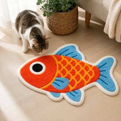 Feblilac Koi Fish Tufted Bath Mat – Colorful Fish Shaped Rug