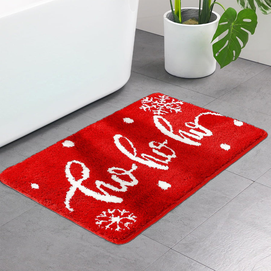 Christmas Red Bath Mat, Ho Ho Ho Snowflake Bathroom Mat, 15"x23" - view 4