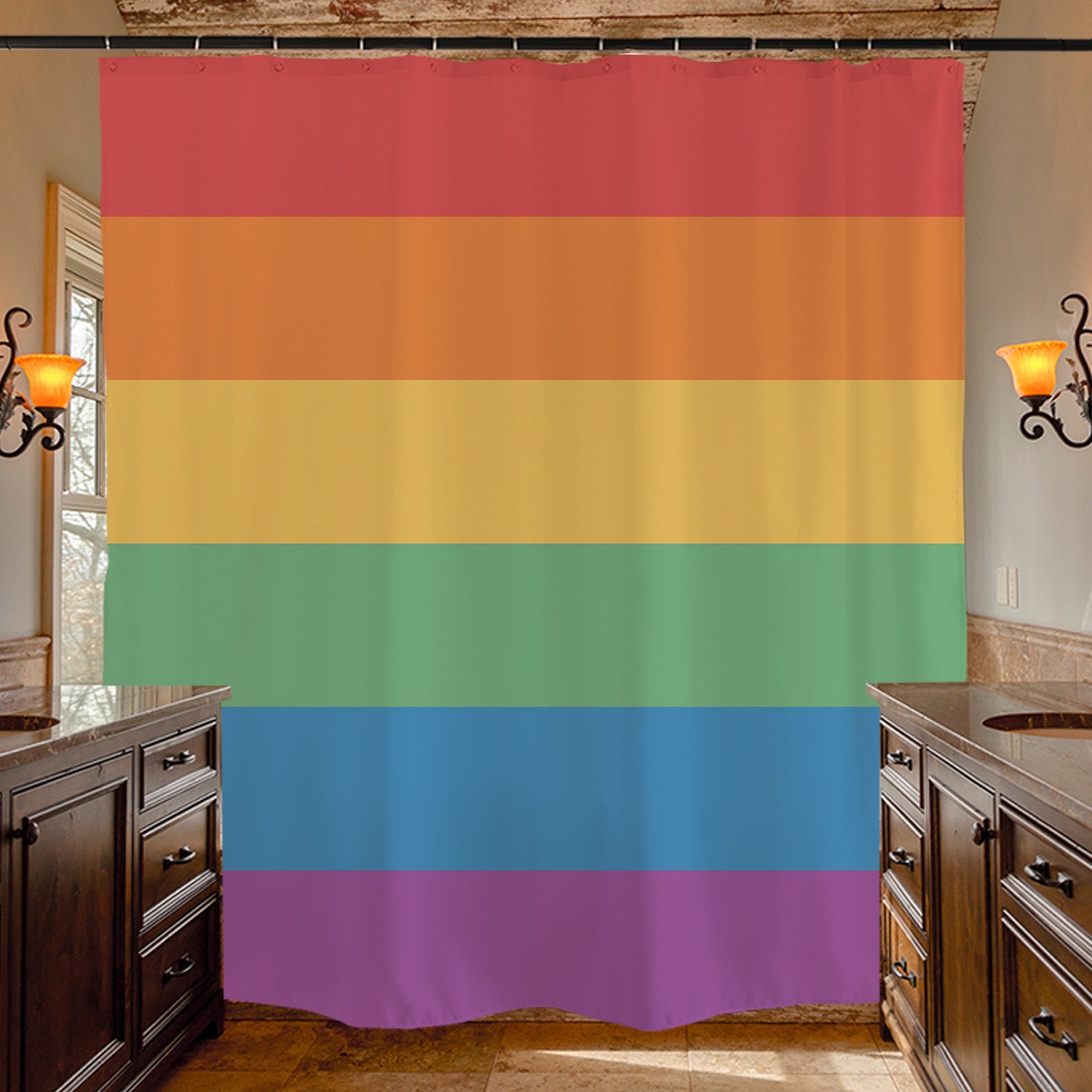 Feblilac Rainbow Colors LGBT Flag Shower Curtain with Hooks