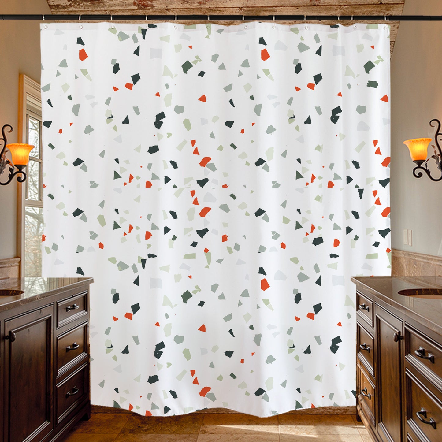 Feblilac Terrazzo Pattern Road Shower Curtain with Hooks