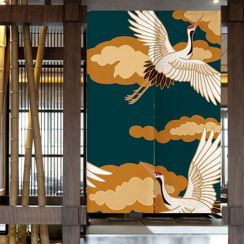 Feblilac Blue Background Crane Door Curtain