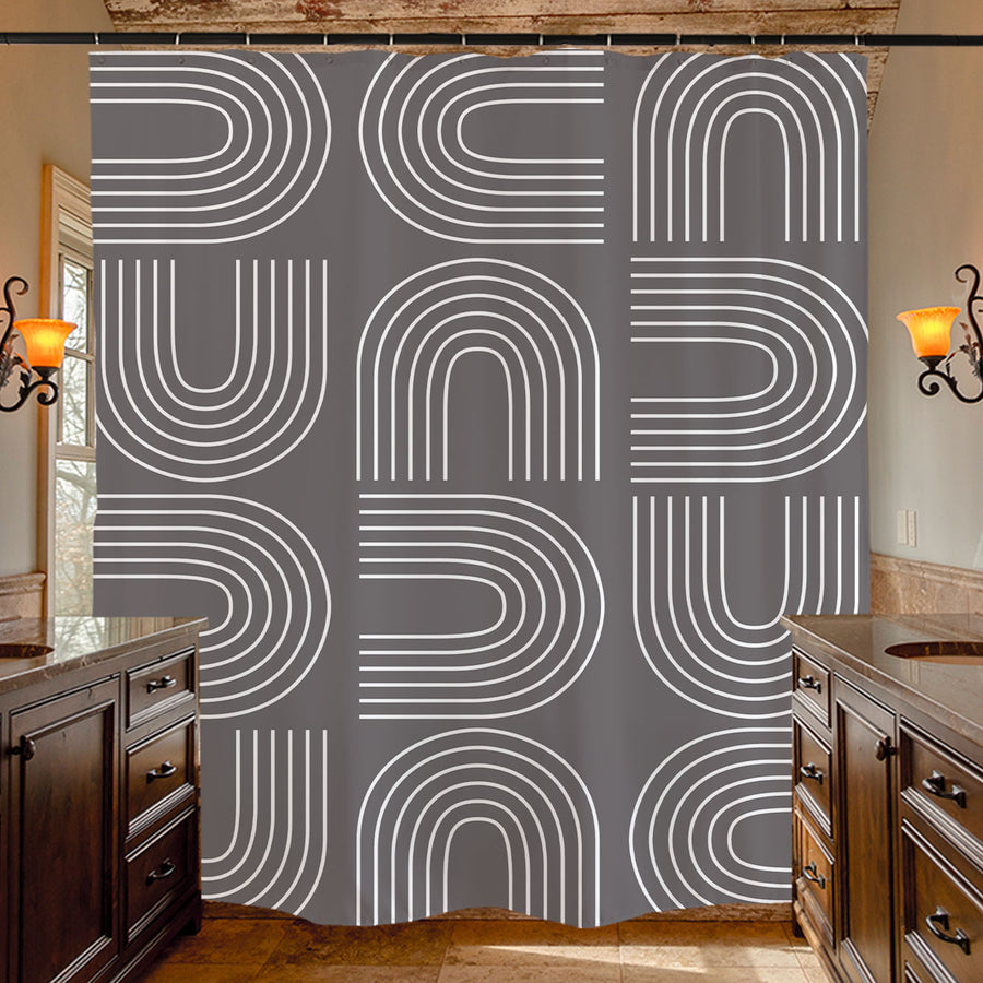 Feblilac Grey U Shaped Pattern Shower Curtain with Hooks - view 4