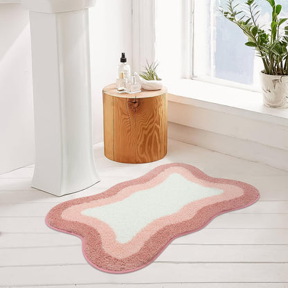 Pink Gradient Bath Mats, Rug for Bathroom, Cute Non-Slip Irregular Shape Carpet for Shower Room